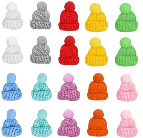 20Stück Sorgenwürmchen Zubehör, Mini Weihnachtsmützen Wichtel Mütze,Cute Handmade Gestrickt Mini Hut Ornamente Glückswürmchen Zubehör, Mini Hüte für DIY-Mini-Party Heimdekorationen Gemischte Farben