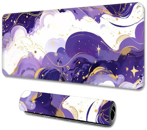 Hixingo Tapis de Souris XXL/XL/L, Tapis de Souris Gamer, Marbre Abstrait Violet Tapis Souris avec Bords Cousus, Tapis de Souris en Base Antidérapante Convient pour Gaming (900x400x3mm,Violet 9)