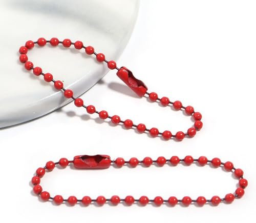 Whakano 100 Stück Kugelkette Metall Perlen Kette Hängekette 2,4 mm,Passenden Anschlüssen Kugelkette,Kette Für Schlüsselanhänger,Hängende Ornamente,Für DIY-Schmuckherstellung Tag,Rot,12cm