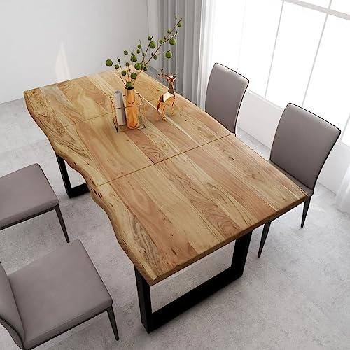IKAYAA Mesa de Comedor Industrial Madera Maciza de Acacia Mesa Fija de Comedor para Cocina Mesa Rectangular 180 x 90 x 76 cm Negro