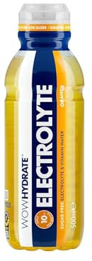 Wow Hydrate Electrolyte Water Drink with Vitamin B6, C, D - Low-Calorie, Sugar-Free Hydration for Active Lifestyles, 12 x 500ml Bottles - Orange Flavoured