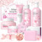 9 Pièces Coffrets de Bain et de Soins, Cherry Blossom coffret bain femme with Body Wash, Lotion, Soap, Bath Bomb, Scrub, Hand Cream & Lip Mask, Home Spa Gift Set for Women Christmas Gifts
