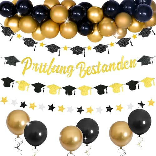 JeVenis Graduation Deko Glitzer Schwarz Bachelor Deko Herzlichen Glückwunsch Girlande Abschluss Deko Bachelor Abschluss Herzlichen Glückwunsch Girlande Graduation Party Dekoration