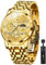 OLEVS Men Watch Chronograph Gold Face Stainless Steel Quartz Business Dress Luminous Waterproof Multi-Function Men Wrist Watch