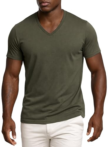 Leif Nelson Herren T-Shirt mit V-Ausschnitt, Slim Fit Basic Shirt aus Baumwolle, Kurzarm Männer Oberteil für Alltag & Freizeit