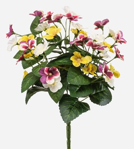 artplants.de Kunstblumen Stiefmütterchen NORHA, weiß-lila-gelb, 30cm | auf Steckstab - Künstliche Veilchen
