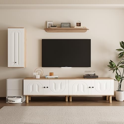 TIZZ Parete attrezzata 3 pezzi Highboard Armadi Mensola da parete pannelli per porte in legno bianco intagliato