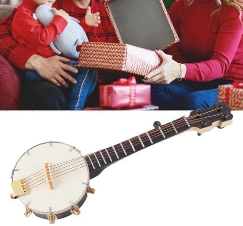 Sustvita Mini Banjo Spielzeug mit Ständer, Miniatur Banjo Modell aus Basswood für dekorative und Spielzwecke