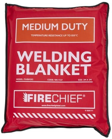 Firechief Hot Works Welding Blanket Medium Duty 2 x 2m – Dual-Sided Vermiculite Fiberglass Cloth, Heat Resistant to 850°C, Fire Resistant Mat with Kevlar Stitching & Eyelets