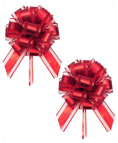 SanKristo 2 PCS Grand Nœuds à Tirer, diamètre 17 cm Gros Cadeau Nœud Décoratifs Couleur Métallique Decoration Voiture Mariage, Cadeau, Fêtes, Mariage, Anniversaire, Noël, Albero, Saint-Valentin Rouge
