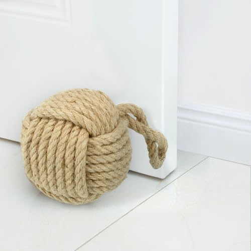 Forecronic Rope Knot Door Stopper Decorative Nautical Handmade with Handle, Jute Weighted Interior Door Stopper Sailor Knot for Door and Window - Spherical (13 x 13 cm, 1.8 kg)