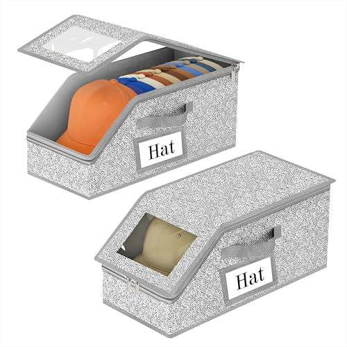 Qzakce Hutschachtel Mützen Stapelbare Kappenhalter Hut Aufbewahrungsbox mit Sichtfenster Stapelbare Staubdichte Hutbox Organizer für bis zu 24 Baseballcaps Hüte 2 Stück