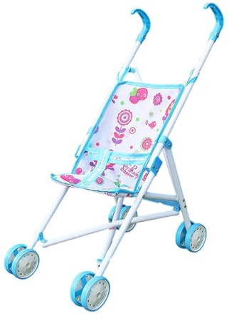 harayaa Puppenwagen, Puppenbuggy, Leicht, Einfach zu Schieben, Faltbar, Pädagogisches Spielzeug für 3 Jährige Kinder, Blau