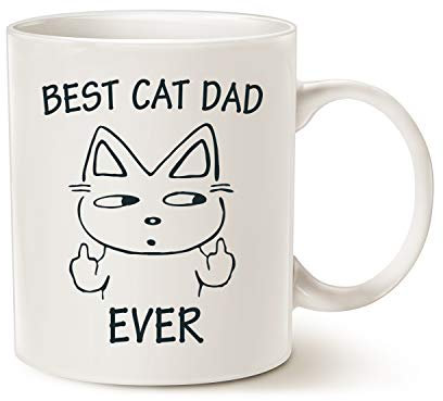 This Might be Wine Funny Father's Day Dad Coffee Mug for Cat Lovers, Best Cat Dad Ever Best Cute Christmas Gifts for Father Porcelain Cup White, 11 Oz