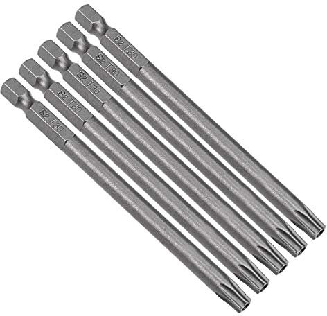 sourcing map 5 Pcs T30 Magnetic Torx Screwdriver Bits, 1/4 Inch Hex Shank 3.94-inch Length S2 Security Tamper Proof Screw Driver Kit Tools