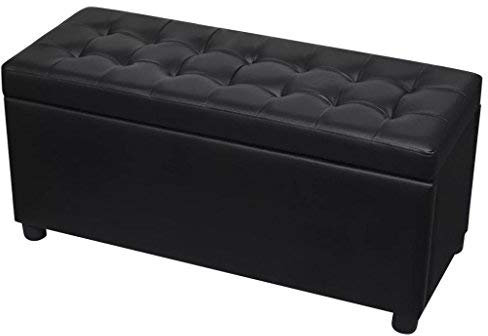 Festnight Aufbewahrungsbox mit Deckel | Kunstleder Sitztruhe | Sitzbank mit stauraum | Gepolstert Fu?Bank Bank Schwarz 87,5 x 36 x 41 cm