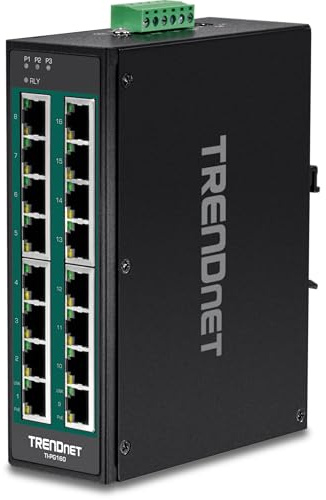 TRENDnet 16-Port Hardened Industrial Unmanaged Gigabit 10/100/1000Mbps DIN-Rail Switch w/ 16 Gigabit PoE+ Ports, TI-PG160