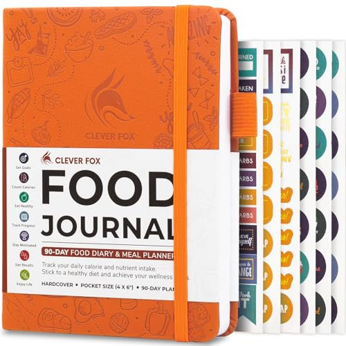 Clever Fox Essens-Tagebuch – Tägliches Lebensmitteltagebuch, Mahlzeitenplaner zum Verfolgen von Kalorien und Nährstoffen, Gewichtsverlust-Tracker-Notizbuch, 10,2 x 14 cm, Orange