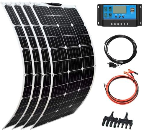 XINPUGUANG 400w Kit solar 4pcs 100W 18v Panel solar flexible Módulo mono Kit 40A Controlador solar para barco, automóvil, caravana, carga de batería de 12v (400)