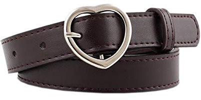 Porbbow Damen Dünner Gürtel mit herzförmiger Schnalle PU-Lederbund für lässige Jeans kleider Kaffee