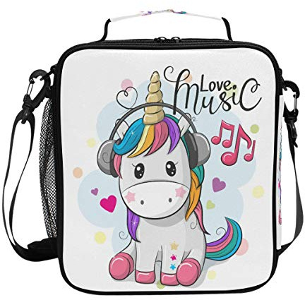 Mnsruu Lunchtasche mit Einhorn-Motiv, mit verstellbarem Schultergurt für Jungen und Mädchen, isolierte Lunchbox, Kühltasche für Schule, Büro, Reisen