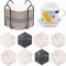 QUMENEY 8 pièces sous-Verres hexagonaux en céramique avec Support, Motif en marbre, Boissons absorbantes avec Base en liège antidérapante pour Les Boissons