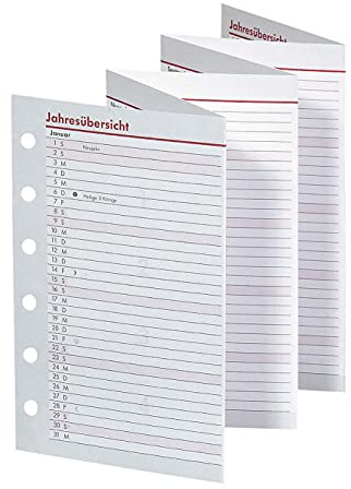 BSB Ersatzeinlage Faltkalender Jahresübersicht Leporello, 2027, ca. A7, 6-Fach Lochung - für Pocket Terminplaner Organizer, 02-0285
