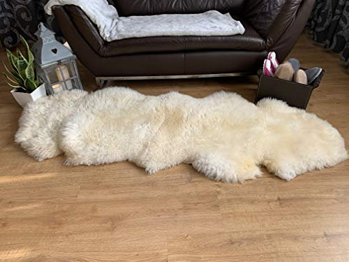 Sheepmania Doppel Lammfell Teppich Echt Ungeschoren - Dichtes Langhaar Schaffell Echt bis 10 cm - Schaffell Teppich Decke Kamin Lammfelldecke Kinderwagen - Weiß