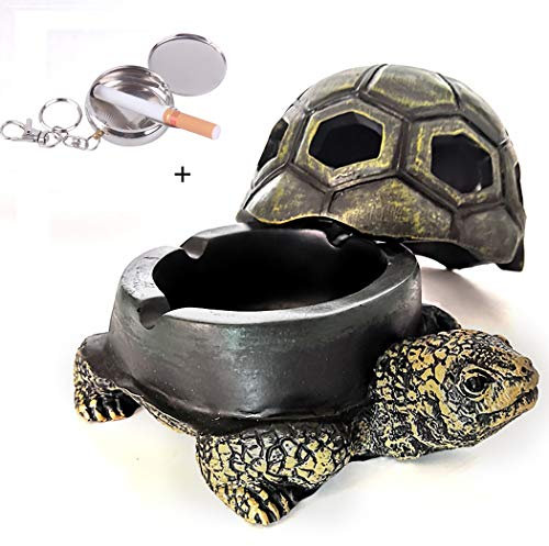 RUITASA Schildkrötenaschenbecher Dekorativer Zigarettenaschenbecher Harz Schildkröte Aschenbecher mit Deckel Dekoratives Rauchzubehör für Home Office Dekoration