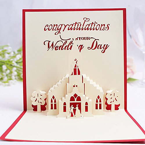 KUNSTIFY 3D Pop Up Karte, Hochzeitskarte Geschenk für Brautpaar Freundin Männer Frauen Glückwunsch Verlobung Hochzeitsgeschenke für Paare Verlobungskarte Hochzeit Herz (Hochzeitskirche)