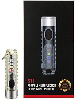 Heimthal mini linterna LED llavero recargable USB potente linterna fluorescente con luces laterales, 11 modos de brillo 400 lúmenes para camping al aire libre (Transparente)