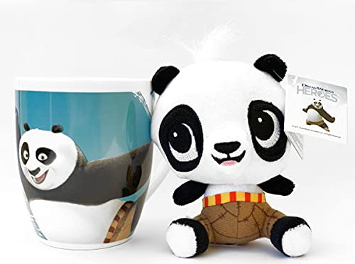 little Dreamers DreamWorks Heroes Geschenk Set - Shrek, Kung Fu Panda, Madagascar, Home - Tasse 300 ml + Plüschtier, Geschenkidee (Po - Panda)