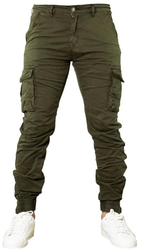 Toocool Pantalones para Hombre, Cargo de Algodón con Bolsillos Laterales, Pantalon de Trabajo G6538 [32/TG 42,G6570 Verde]