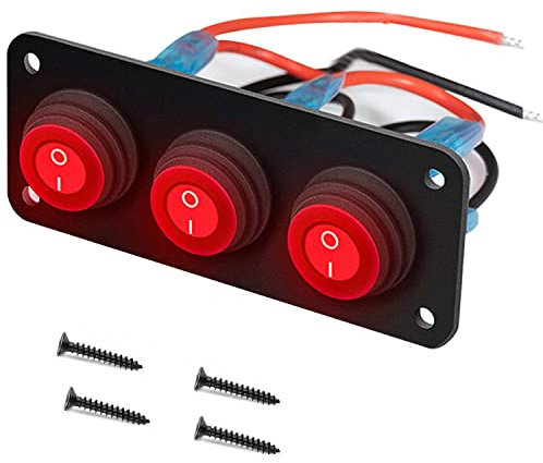 RUNCCI-YUN Panel de Interruptor Basculante de 3 bandas,Panel de interruptor de palanca de LED Rojo 12-24V Impermeable,SPST Interruptor Coche Redondo para coche, caravana, camión, barco