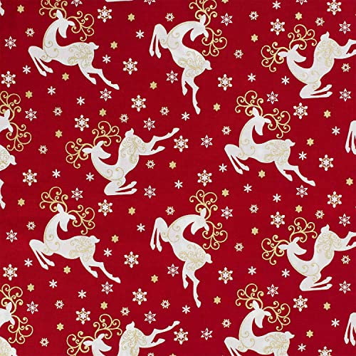 Baumwollstoff Hirsche mit Glitzereffekt, Weihnachten, Dekostoff aus 100% Baumwolle, rot (Länge am Stück: ab 50cm / Breite: 135cm)
