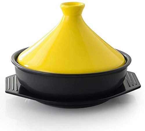 Casseroles avec couvercles Tajine de Cuisson sans Plomb, Marmite à tajine de 23 cm, Pot à tajine en céramique (Jaune)