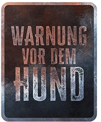 D&D Home, Warnschild Achtung vor dem Hund, 25 x 20 x 0,3 cm, deutsche Version, schwarzer Hintergrund, rostbeständiges Metallschild mit lustigem Text