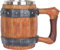 Personalizza boccali da birra con fodera in acciaio inossidabile Bicchieri termici isolati for bevande, botte in legno imitazione personalizzata con manico in pelle, tazza da bar di grande capacità, b
