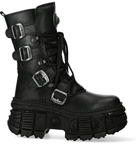 New Rock WALL373-S5 Stivali Goth con Piattaforma in Pelle Nera Unisex 43