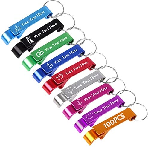 Personalized Custom Wedding Favors Bottle Opener Bulk with Engraved Logo Text Customized Keychain for Guests Men Women Party Holiday Baby Shower Father's Day Graduation Favors 100PCS