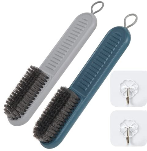2PCS Nail Brush for Cleaning Fingernails, Heavy Duty Handle Grip Nail Cleaning Brushes, Durable Stiff Bristles Nail Hand Scrub Brush Fingernail Scrub Brush Toes, Attached 2Pcs Adhesive Hooks