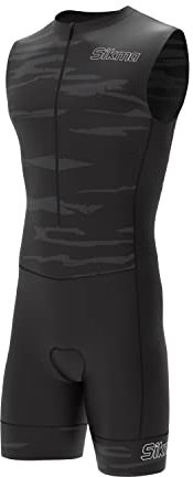 Herren Fahrrad-Skinsuit Gel gepolstert Einteiler Trisuit Bike Top kurzes Sublimiertes Design, Ärmellos, Camo-Grau, M