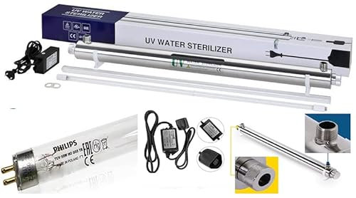 Sanitline Filtro sterilizzatore UV, Lampada UV, sterilizzatore a Luce UV, disinfezione dell'Acqua, per acquari, stagni, Piscine, 55 Watt