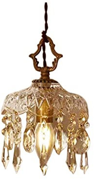 Vintage K9 Kristallglas Pendelleuchte Messing Lampensockel Hohe Lichtdurchlässigkeit Glas Lampenschirm Hängende Deckenleuchte Leuchte Verstellbare Schnur Einzelkopf Kücheninsel Balkon Kronleuchter