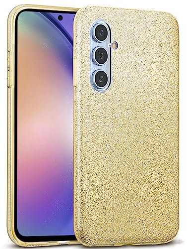 CoolGadget Handyhülle durchsichtig für Samsung Galaxy A54 5G, Glitzer Schutzhülle mit 3-facher Beschichtung, Präzise Aussparungen, Stoßfest, Kratzfest, Leicht, Gold