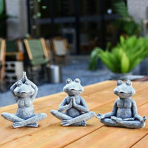 Frosch Figuren Yoga Zen Dekor - Frosch Statuen für Wohnkultur, Set mit 3 Yoga Statuen Meditation Kleine Regal Dekor Artikel, Winzige Geschenke für Badezimmer und Regal Dekor Akzent (Frosch)