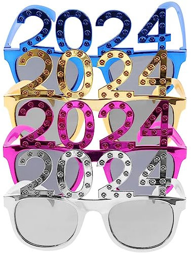 Abaodam 4 Stück Neujahrsbrille 2024 Abschlussbrille 2024 frohes neues jahr brille Sonnenbrille Brillen für das neue Jahr 2024 Festivalbrille lustig Gläser Geldbörse Brillengestelle Stk
