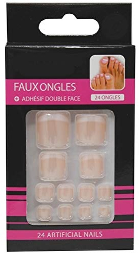 24 Faux Ongles Pieds Auto-Adhésifs French Manucure, Pose Facile et Rapide, Pour Pédicure Maison Naturelle sans Colle ni Séchage