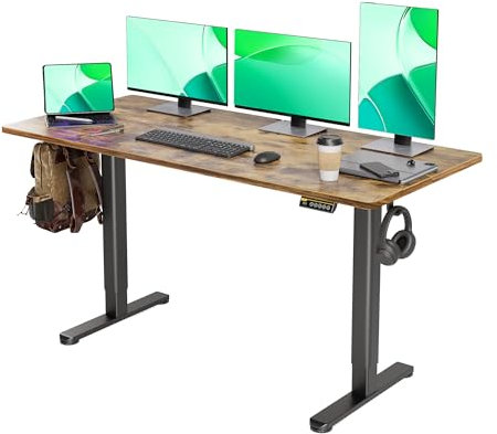 Claiks Schreibtisch Höhenverstellbar Elektrisch, Höhenverstellbarer Schreibtisch 160x60 cm, Standing Height Adjustable Desk, Schwarz Gestell/Vintage Braun Oberfläche