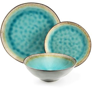 Excelsa Maldive Servizio Piatti 12 Pezzi, Stoneware, Glazing Reattivo, 4 Persone